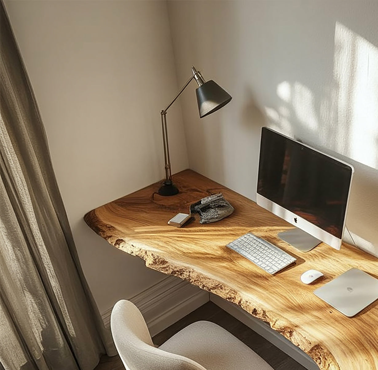 Rustikaler Live-Edge-Schreibtisch aus Holz – Farmhouse Möbel fürs Wohnzimmer