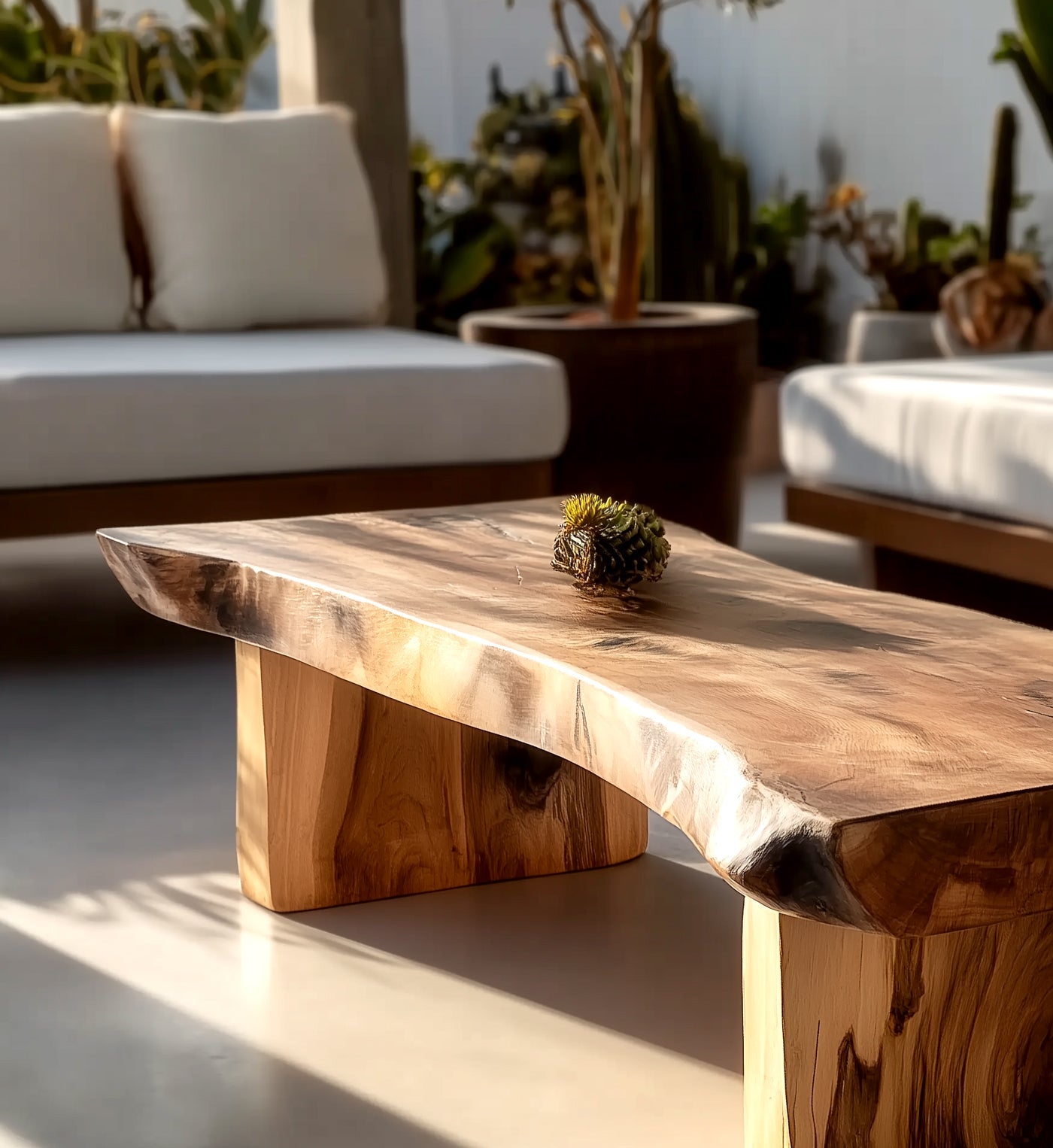 Rustikaler handgefertigter Massivholz-Couchtisch mit Schlafsofa-Funktion