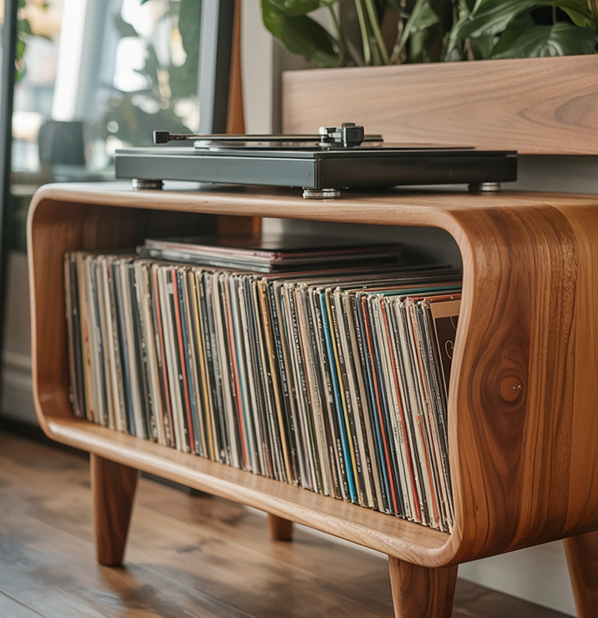 Massivholz Plattenspieler-Ständer – Mid-Century Modern Vinyl-Konsole