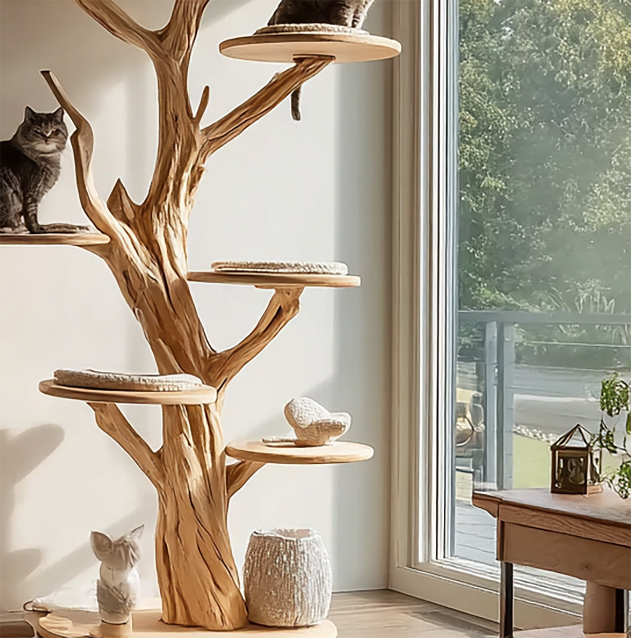 Handgefertigter Katzenbaum aus Massivholz – Mehrstöckiger Design-Kratzbaum
