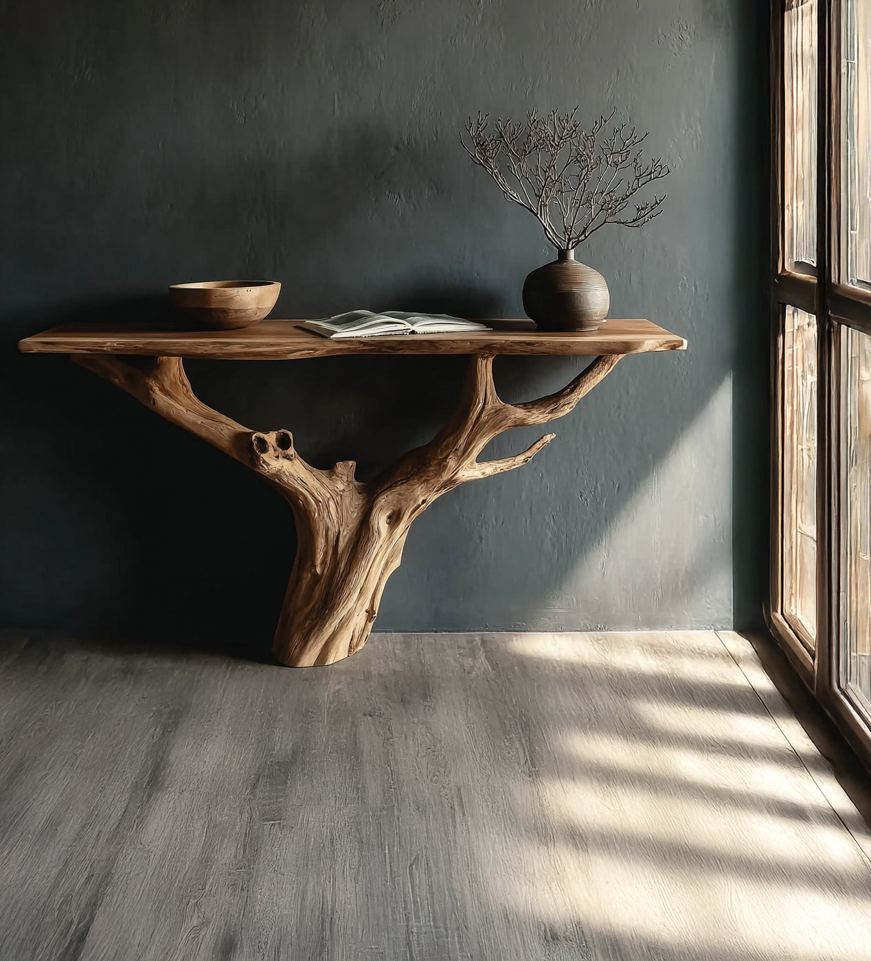 Live Edge Massivholz-Konsole – Handgefertigtes Flur- und Eingangsbereich Möbelstück