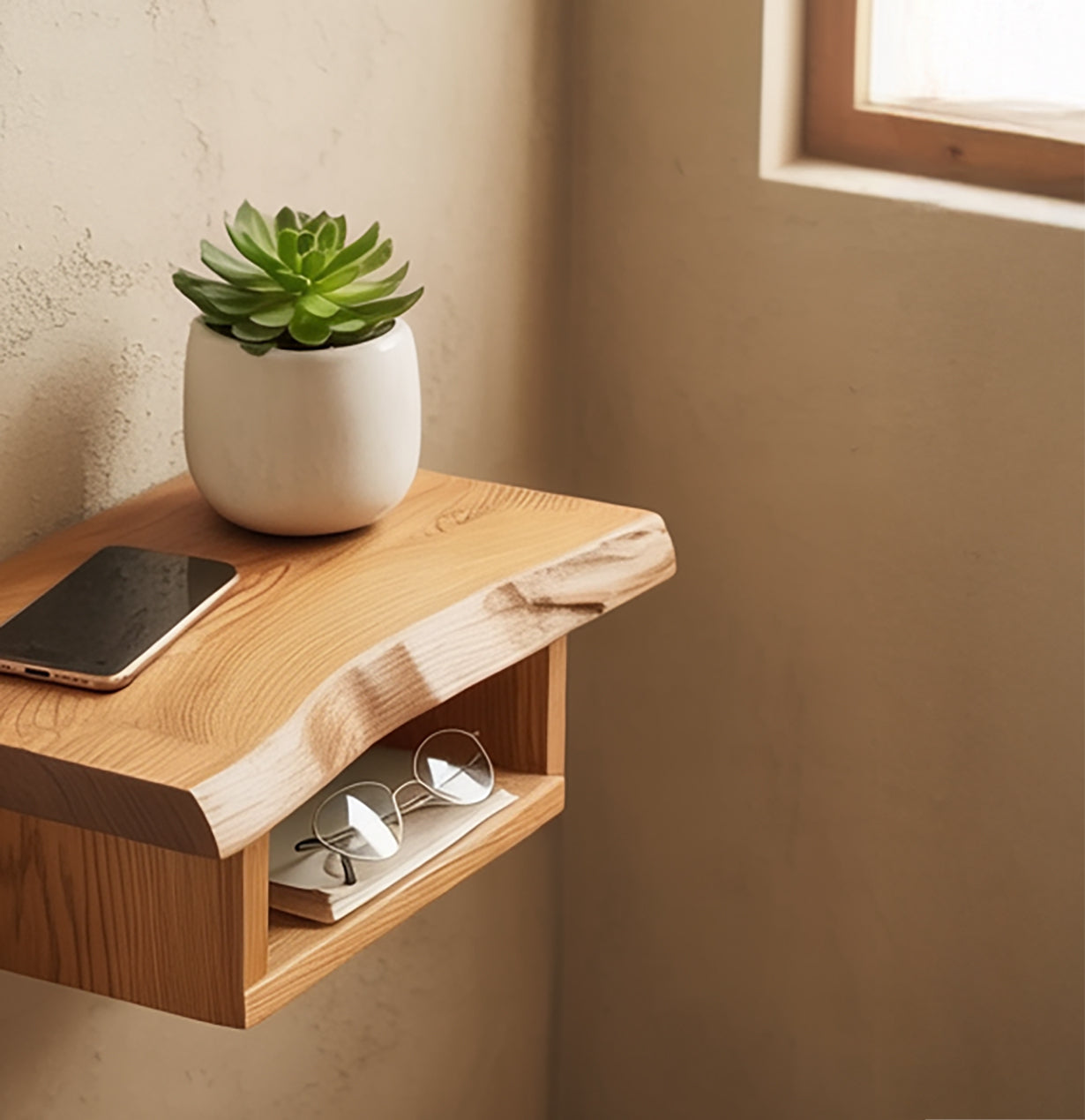 Massivholz Nachttisch mit Ablage – Moderner Beistelltisch Holz