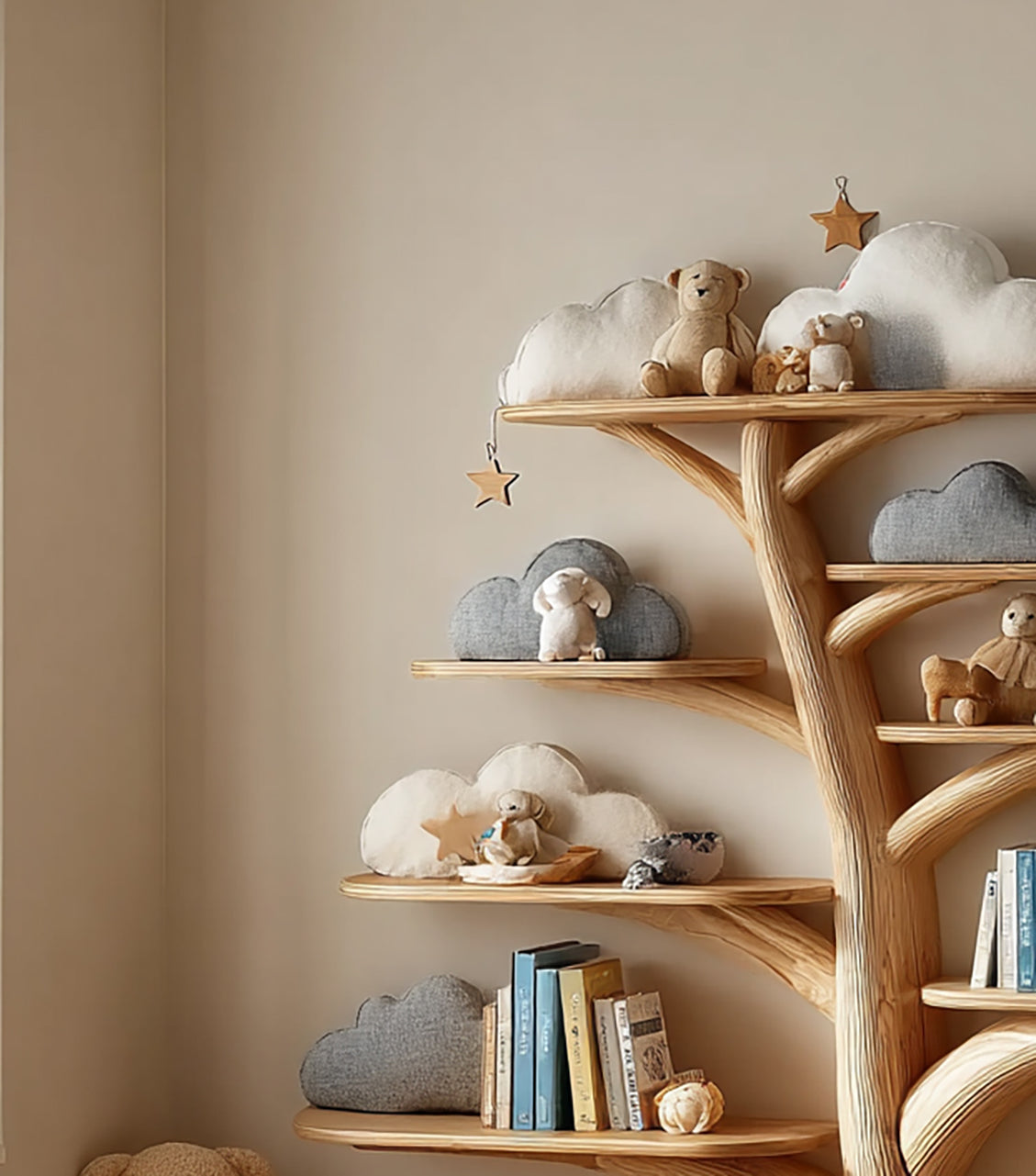 Kinder-Bücherregal aus Massivholz – handgefertigte Schweberegale