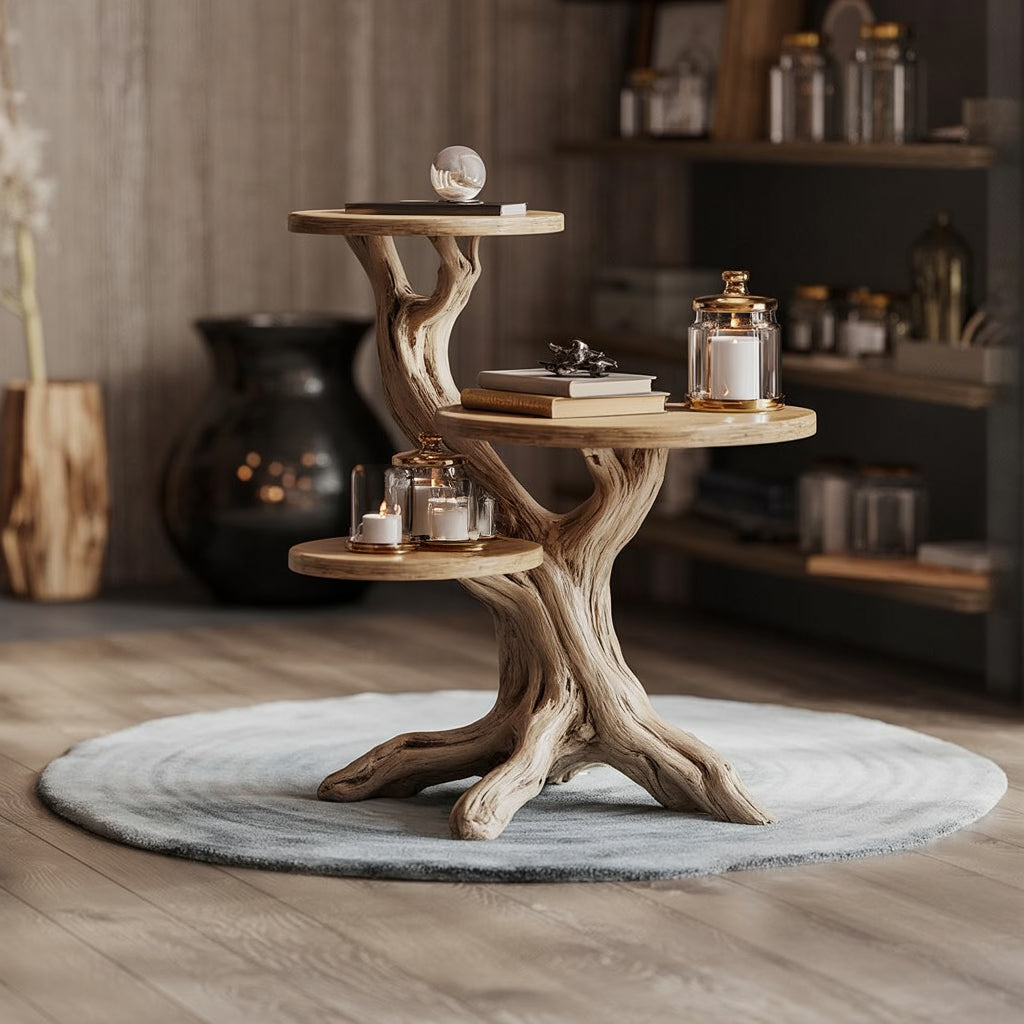 Handgefertigter Beistelltisch aus Massivholz im skulpturalen Baumdesign