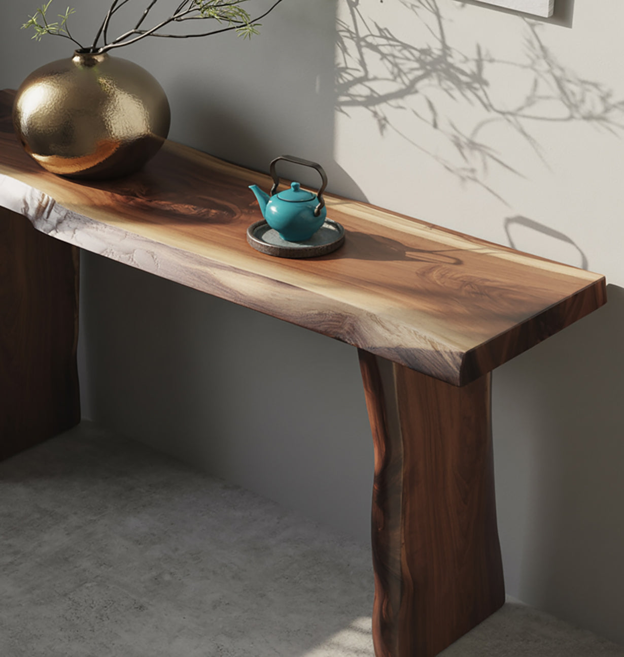 Massivholz Konsolentisch mit Live Edge – Minimalistisch & Handgefertigt