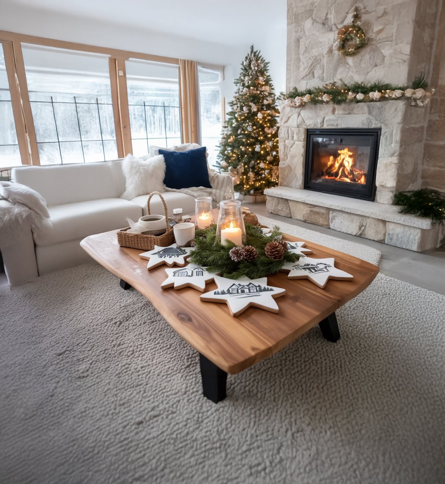 Handgefertigter rustikaler Massivholz-Couchtisch – minimalistischer Wohnzimmer-Tisch