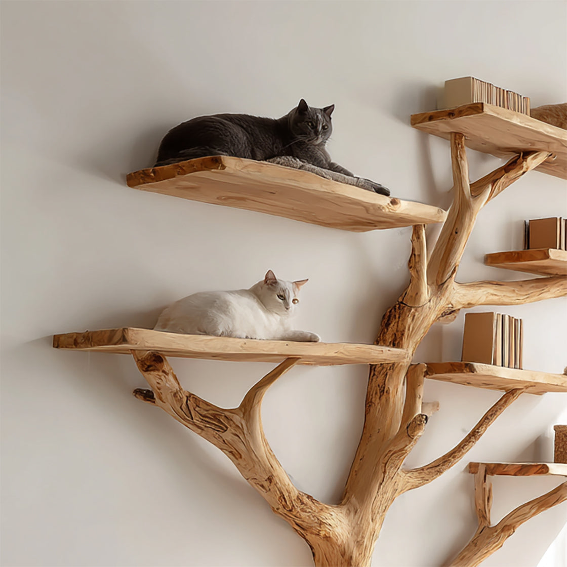 Handgefertigtes Katzenbaum-Regal – Mehrstöckiges Massivholz-Bücherregal