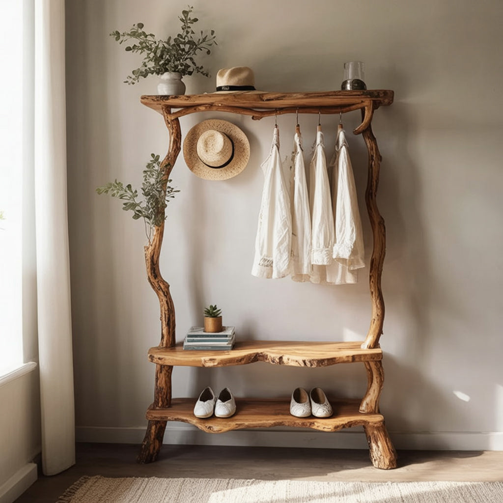 Baumzweig-Kleiderhaken – Wandregal aus Massivholz und Treibholz