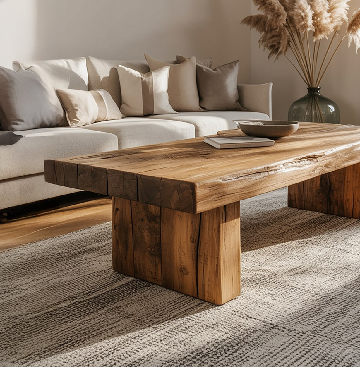 Massivholz Couchtisch mit Baumkante – Rustikaler Landhausstil