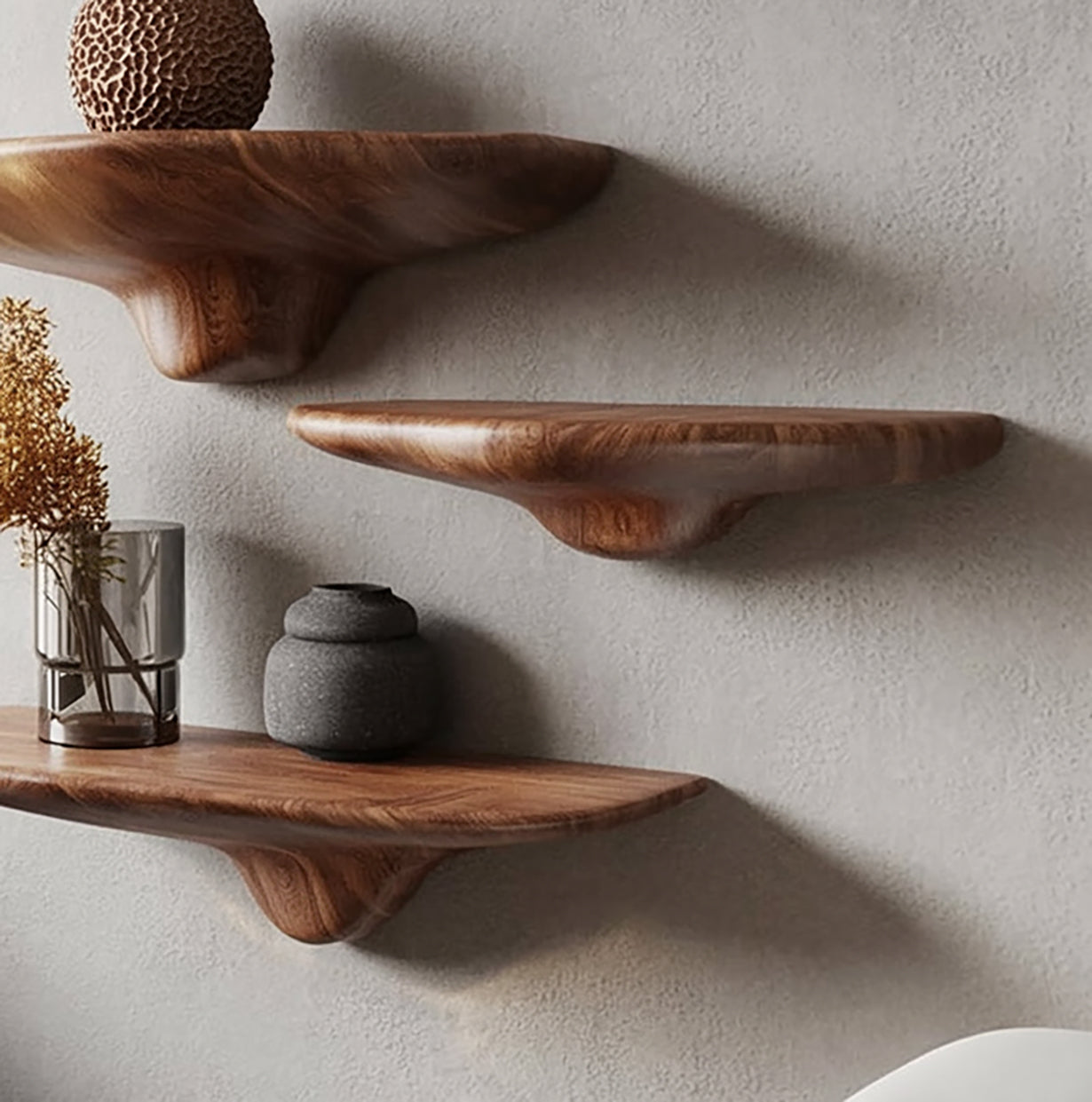 Organische handgefertigte Holz-Wandregale – Modernes Design & Dekor
