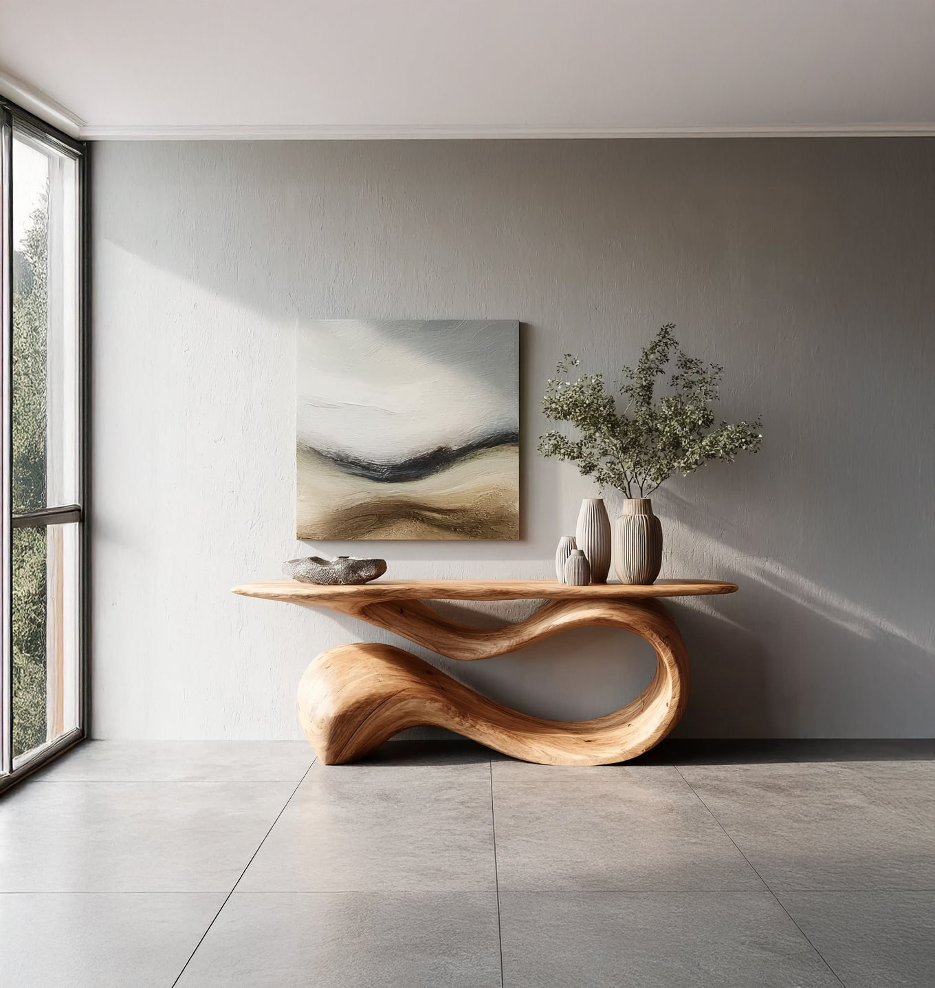 Massivholz-Console-Tisch – Rustikaler Bauernhaus-Stil mit Naturkante für Flur & Eingang