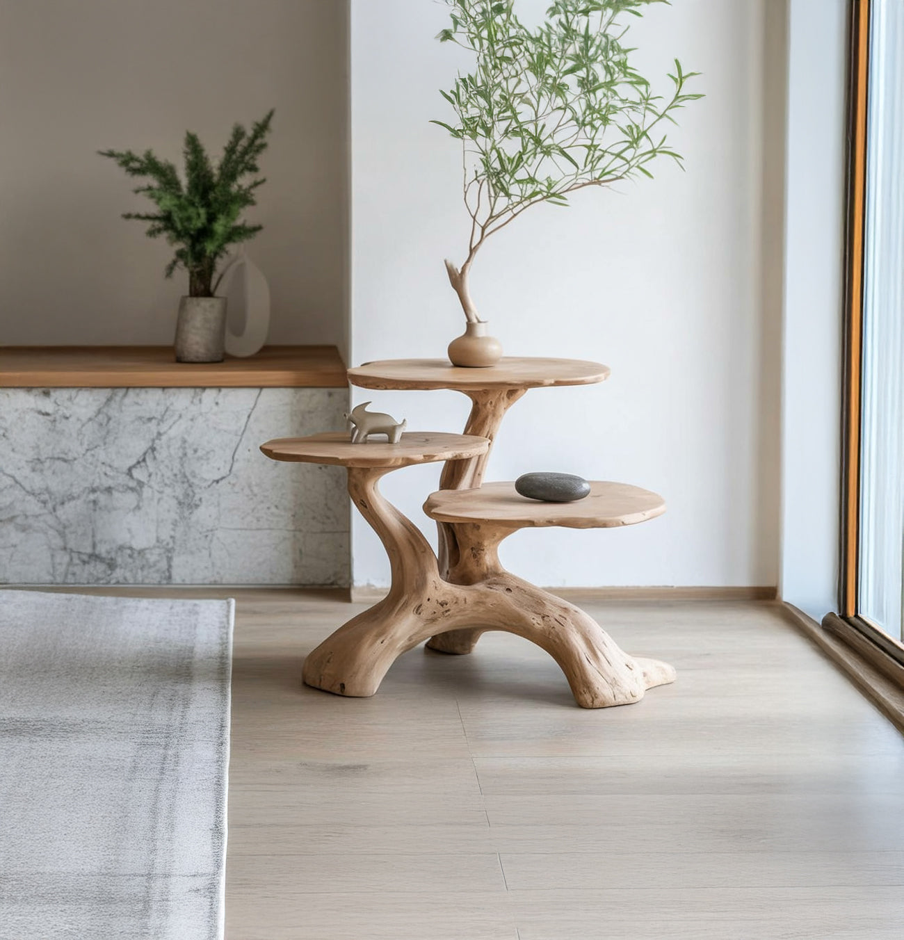 Handgefertigter Beistelltisch aus Holz – Natürliches skulpturales Design