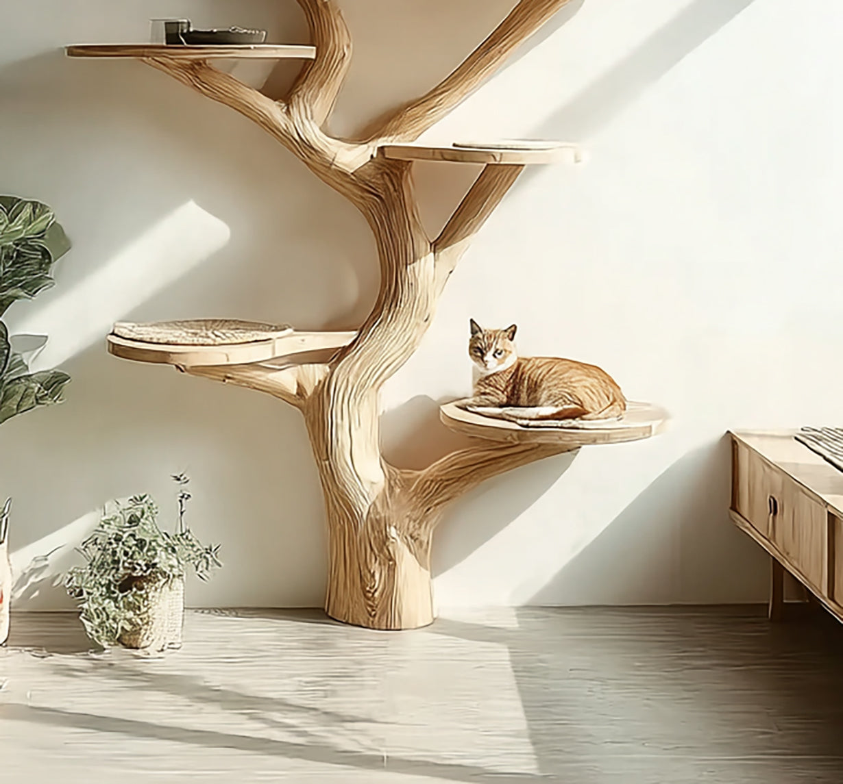 Holz Katzenbaum aus Treibholz – Wand Katzenkletterbaum