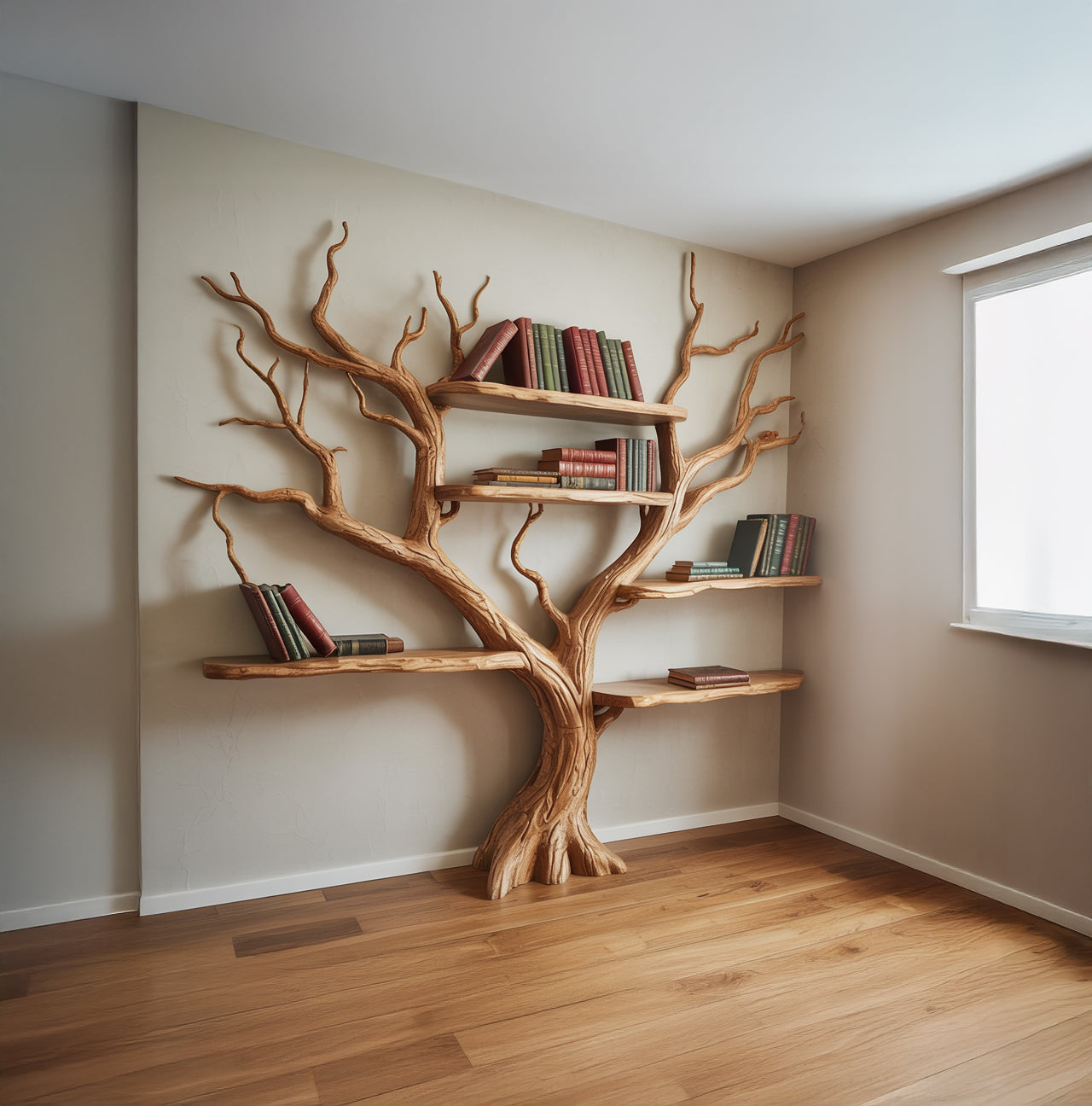 Treibholz Baum Bücherregal – Rustikales Ast Wandregal Holz
