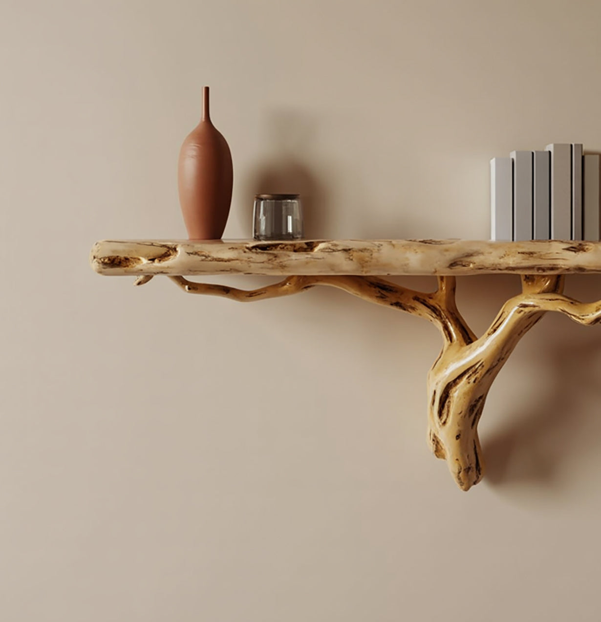 Tree Branch Floating Bücherregal aus recyceltem Massivholz