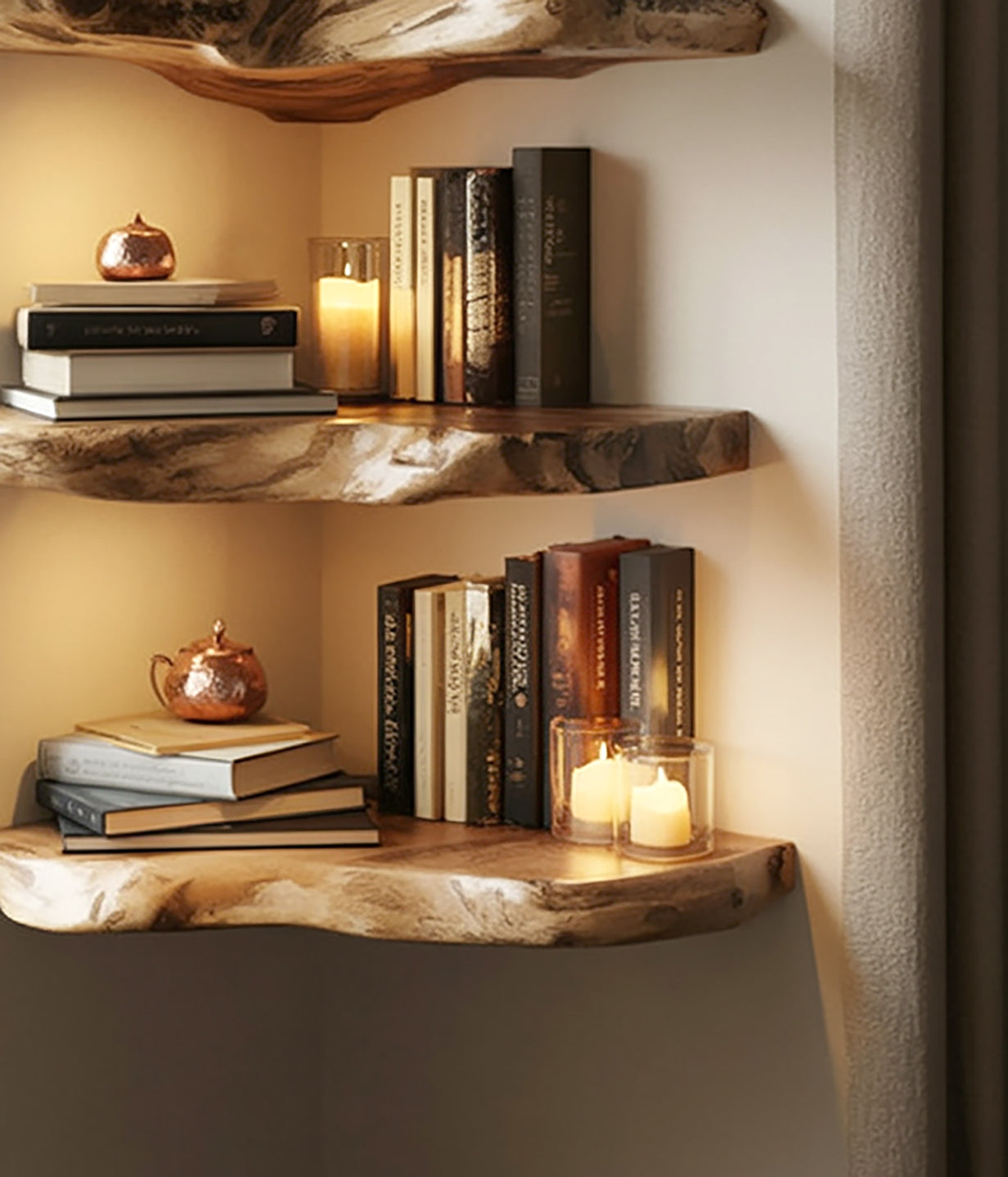 Handgefertigtes Live-Edge-Schweberegal – rustikales Driftwood-Wandregalc