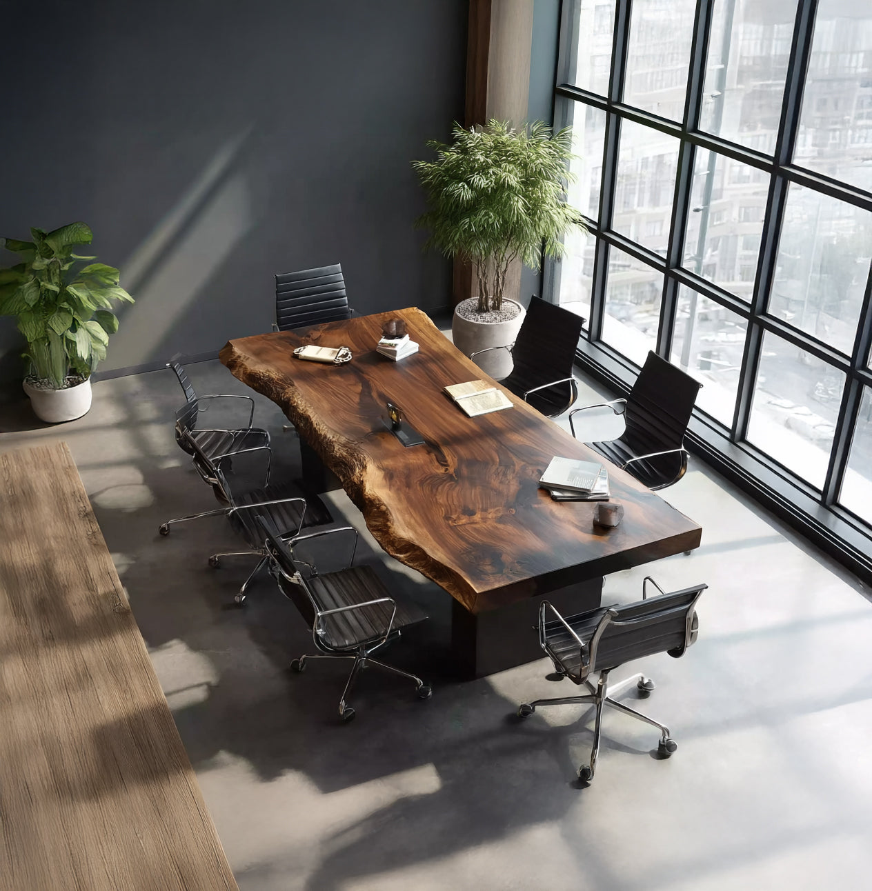 Massiver Konferenztisch aus Naturholz mit Baumkante – Handgefertigt