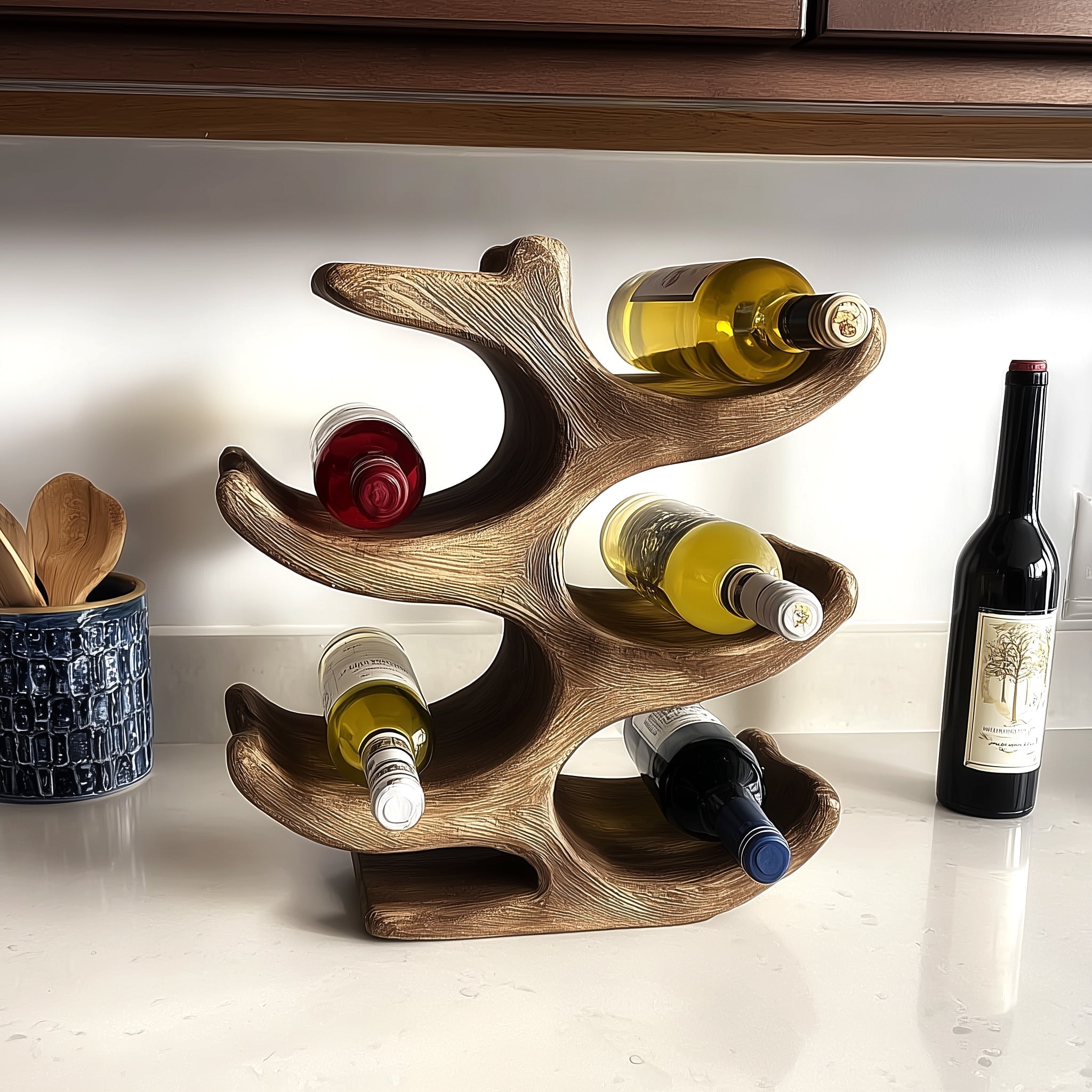 Baumstamm-Weinregal – Handgefertigt aus Massivholz mit Glashalter für stilvolle Deko