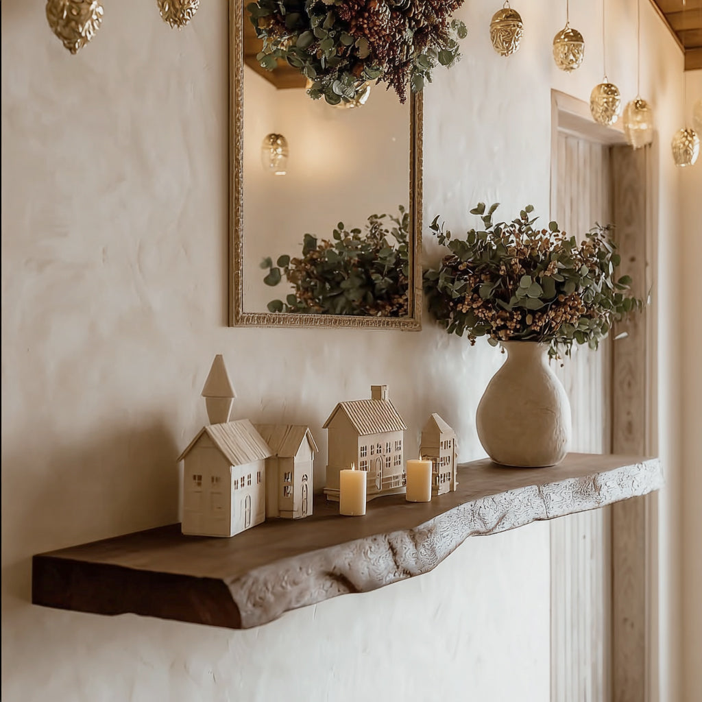 Schwebendes Wandregal aus Massivholz mit Naturkante – Rustikales Bauernhaus-Design