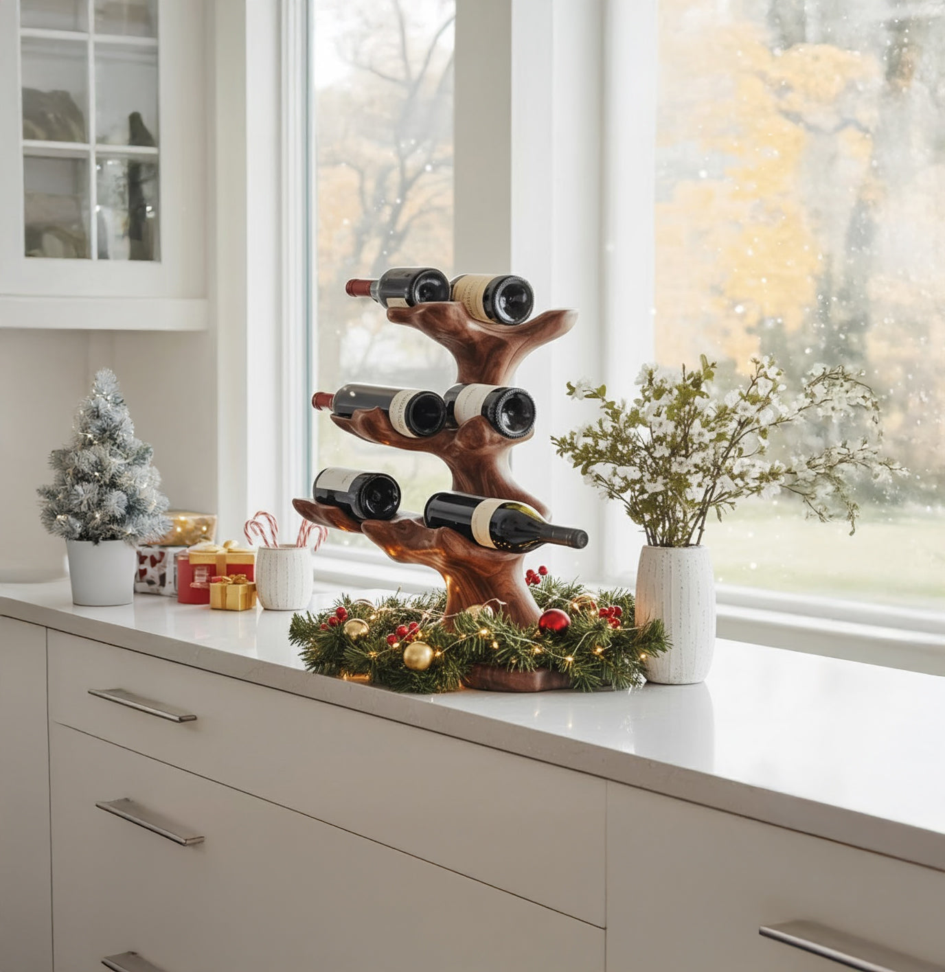 Weihnachtsbaum-Weinregal – Handgefertigter rustikaler Weinhalter aus Holz