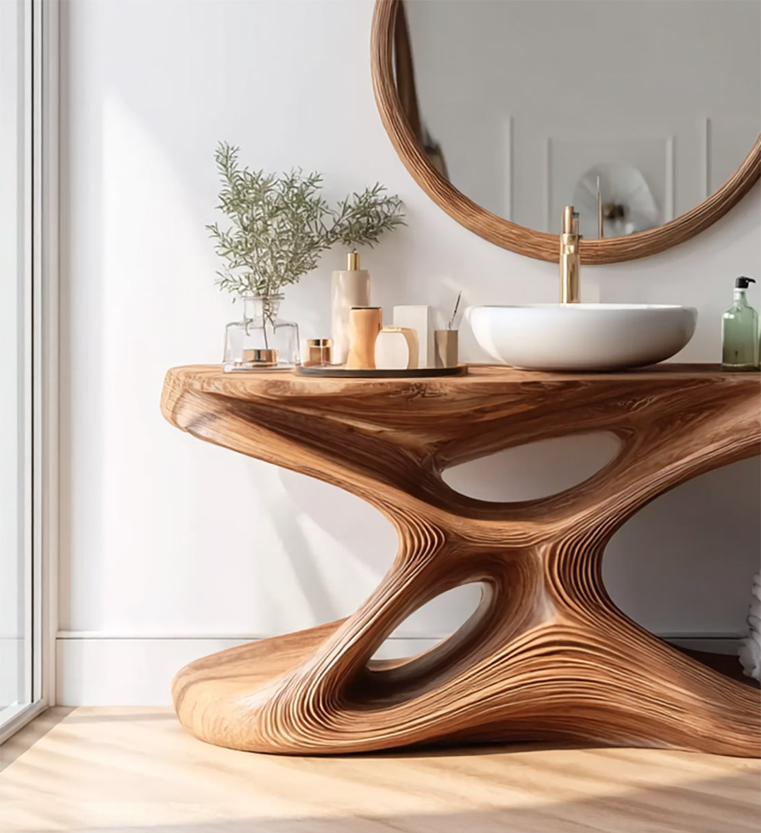 Handgefertigter Eck-Badezimmer-Unterschrank – rustikaler Single-Sink Schrank mit Ablage