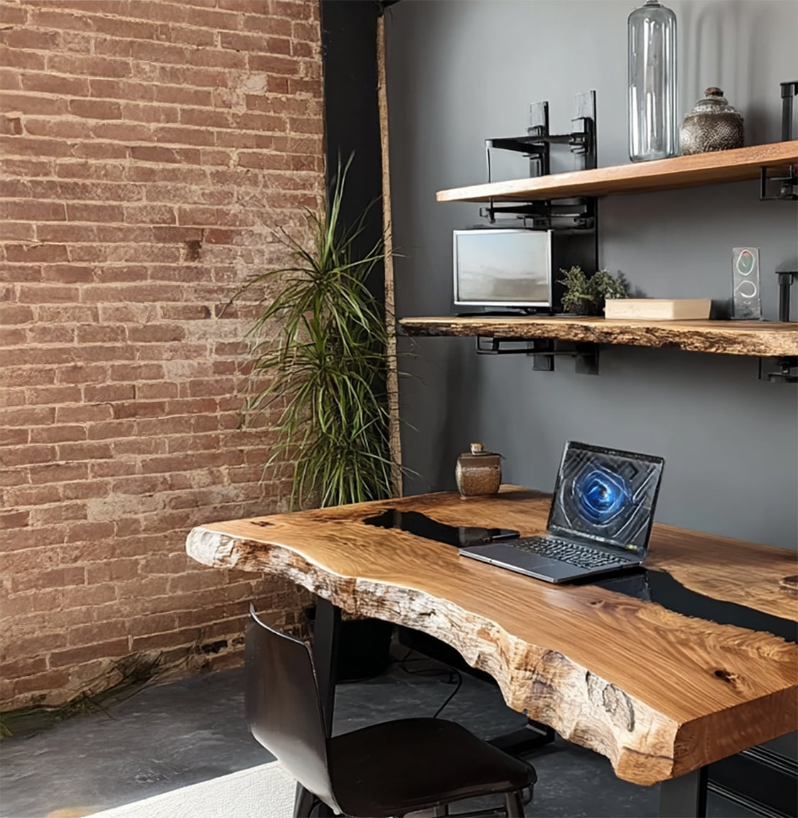 Handgefertigter Epoxid-Schreibtisch – Massivholz-Bürotisch mit Resin-Fluss