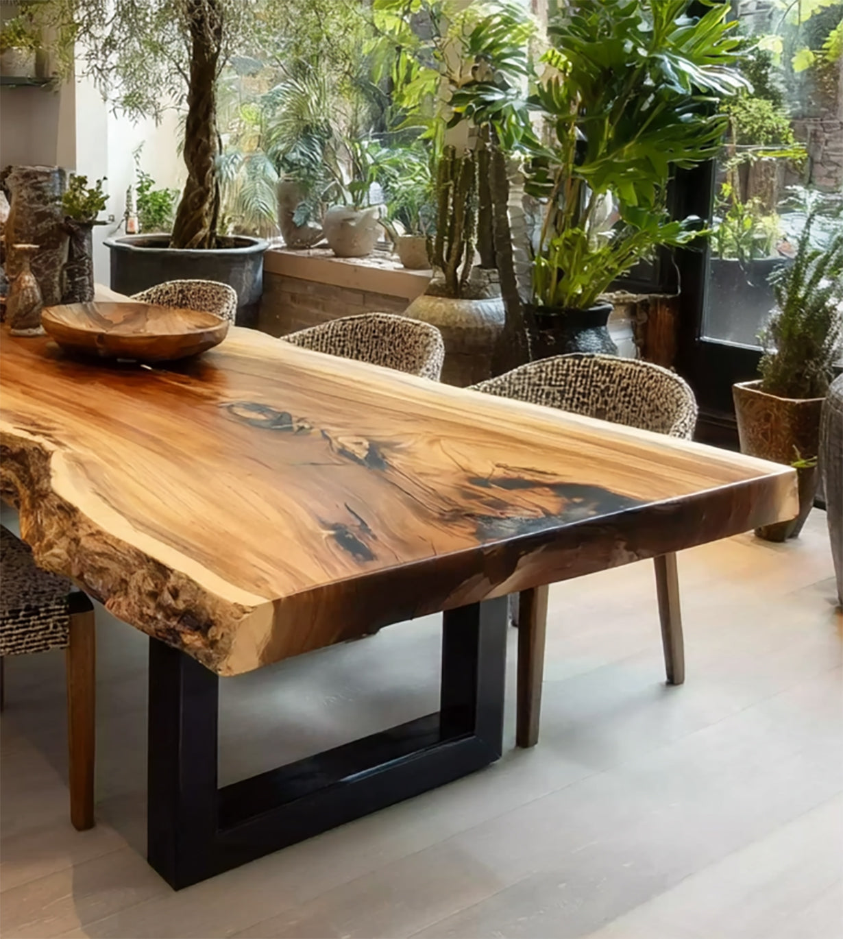 Walnuss-Esstisch mit Baumkante – handgefertigt, rustikaler Massivholz-Landhaustisch