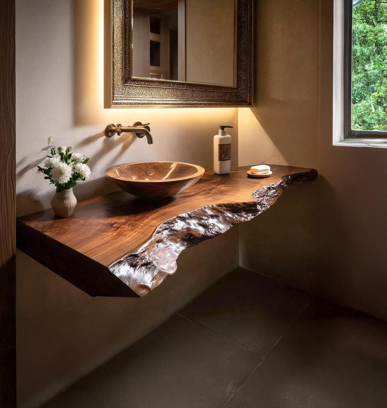 Rustikales Badezimmerregal mit Naturkante – Handgefertigtes Holzregal