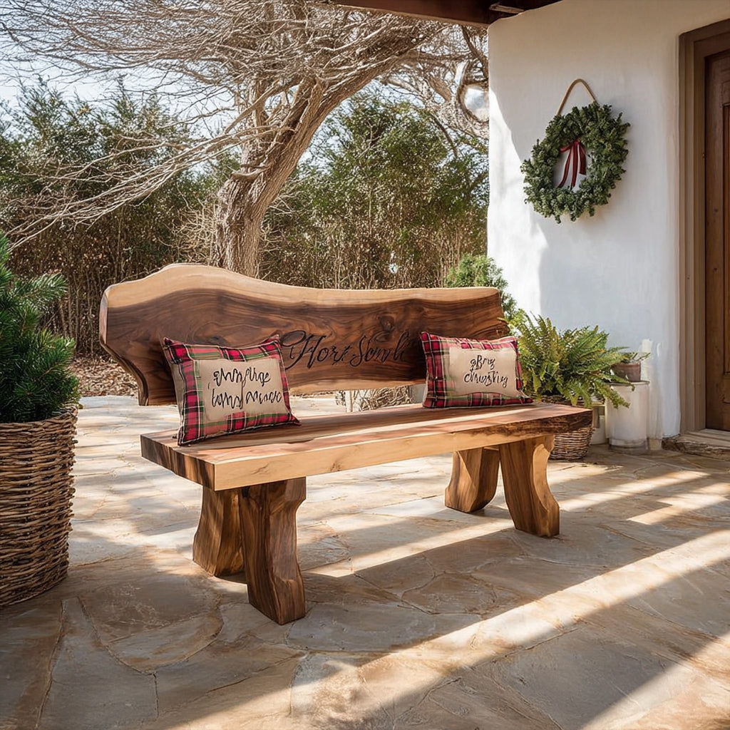 Handgefertigte Rustikale Holzbank – Massivholz für Eingang oder Garten