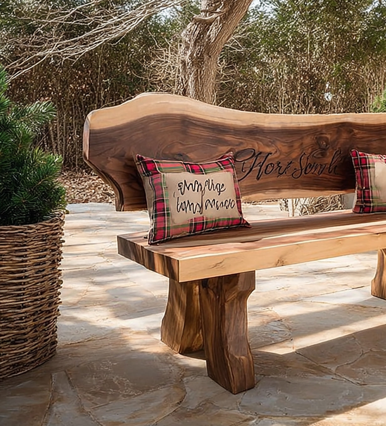 Handgefertigte Rustikale Holzbank – Massivholz für Eingang oder Garten