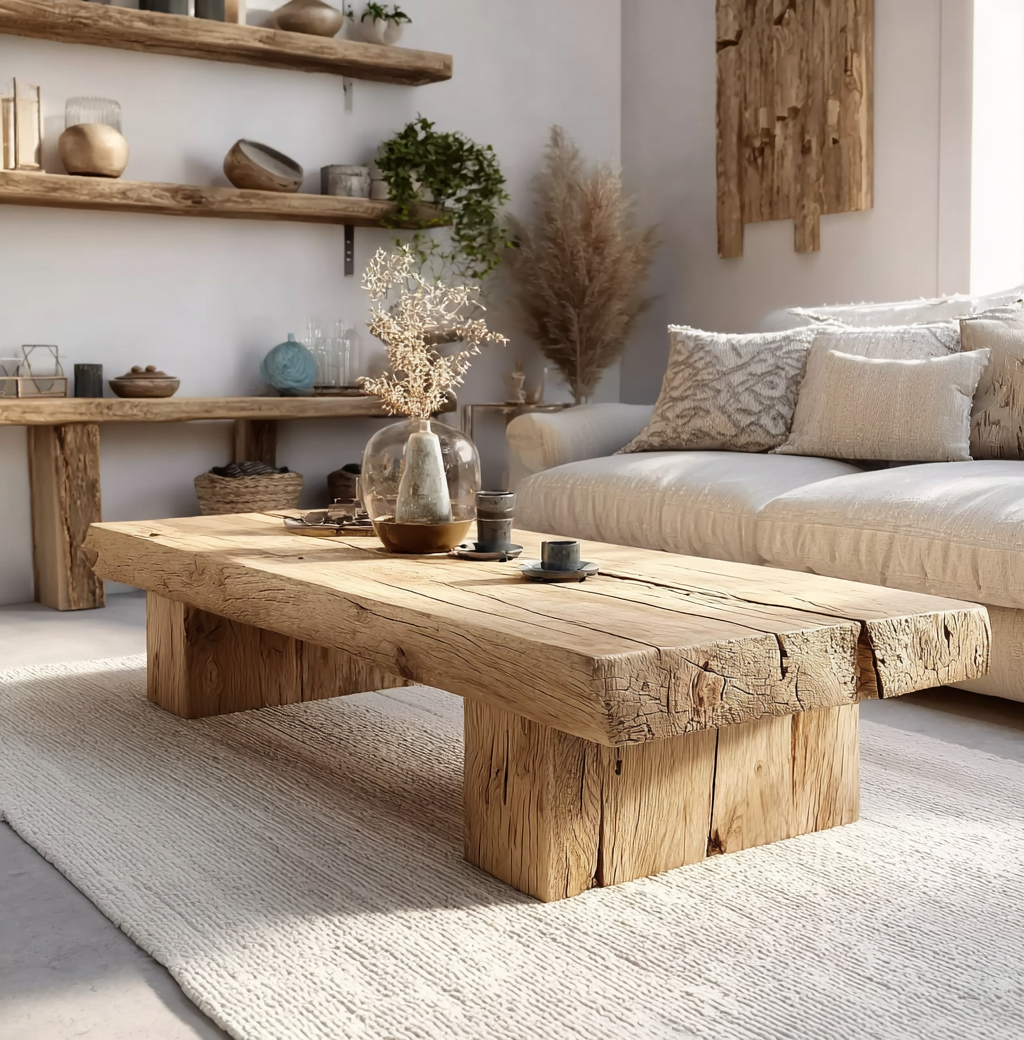 Rustikaler Holzcouchtisch mit Baumkante – Handgefertigt, Landhausstil