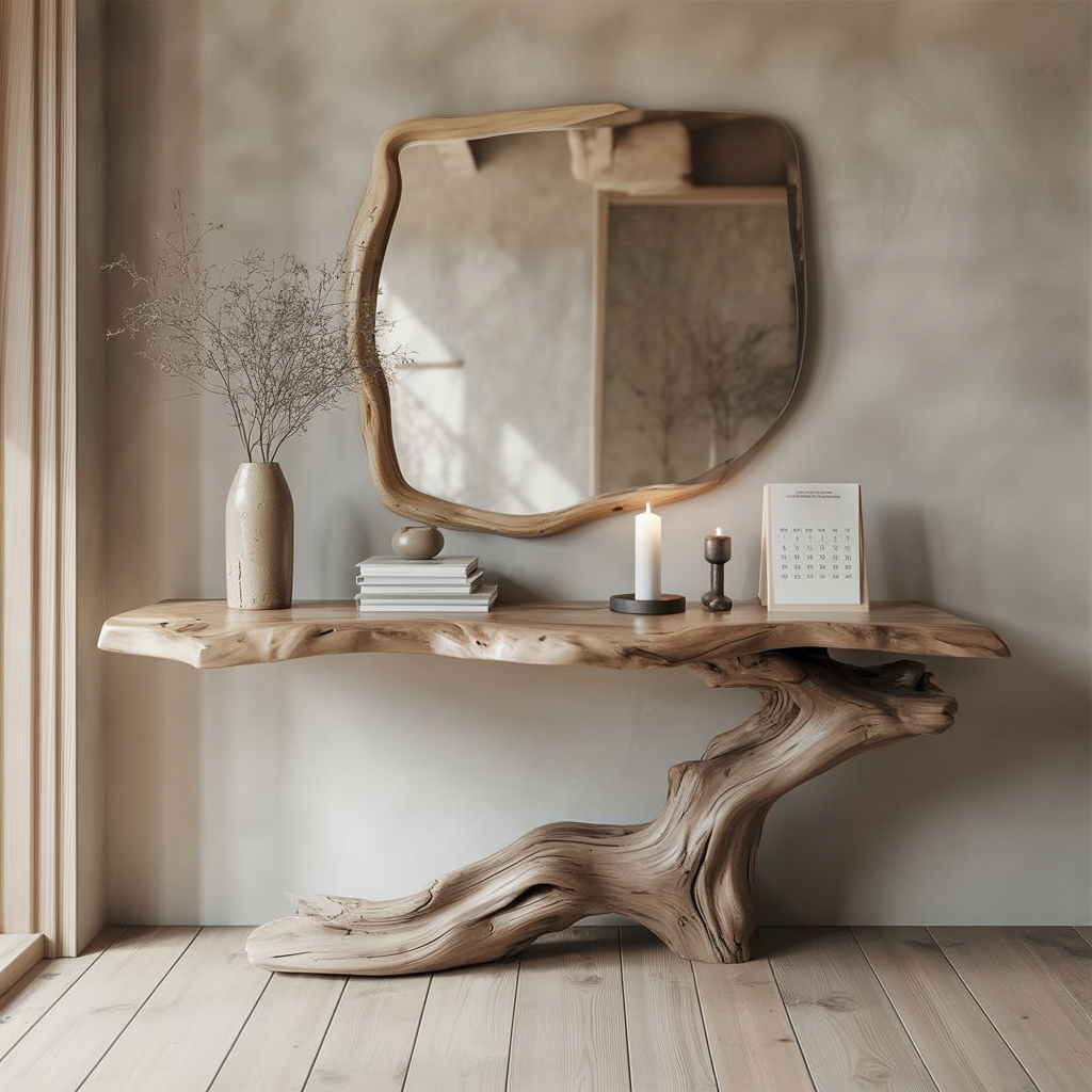 Handgefertigte Rustikale Massivholz-Konsole – Eingangs- und Wohnzimmertisch