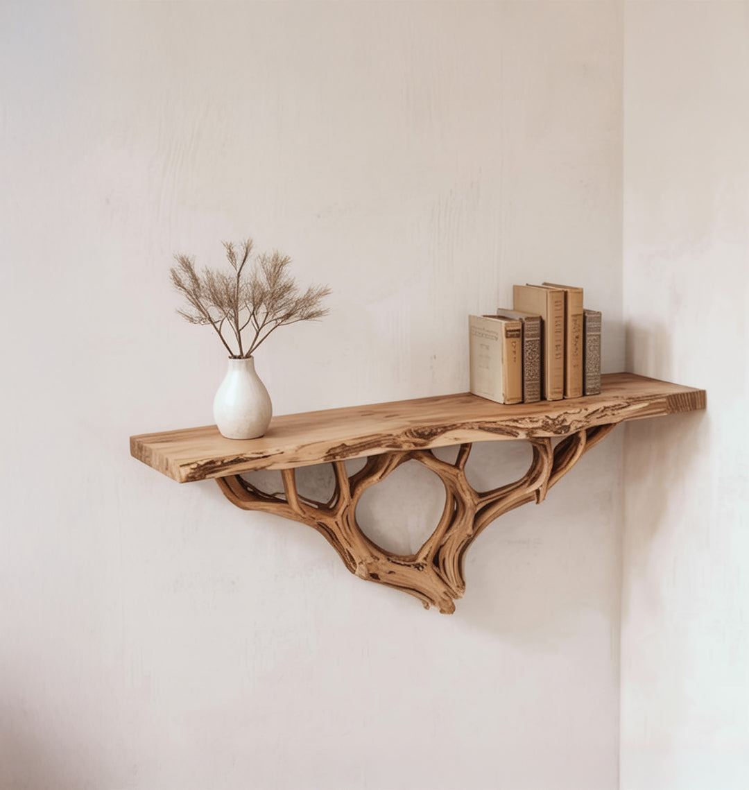 Schwebendes Tree Bücherregal aus Massivholz – Treibholz Wandkunst