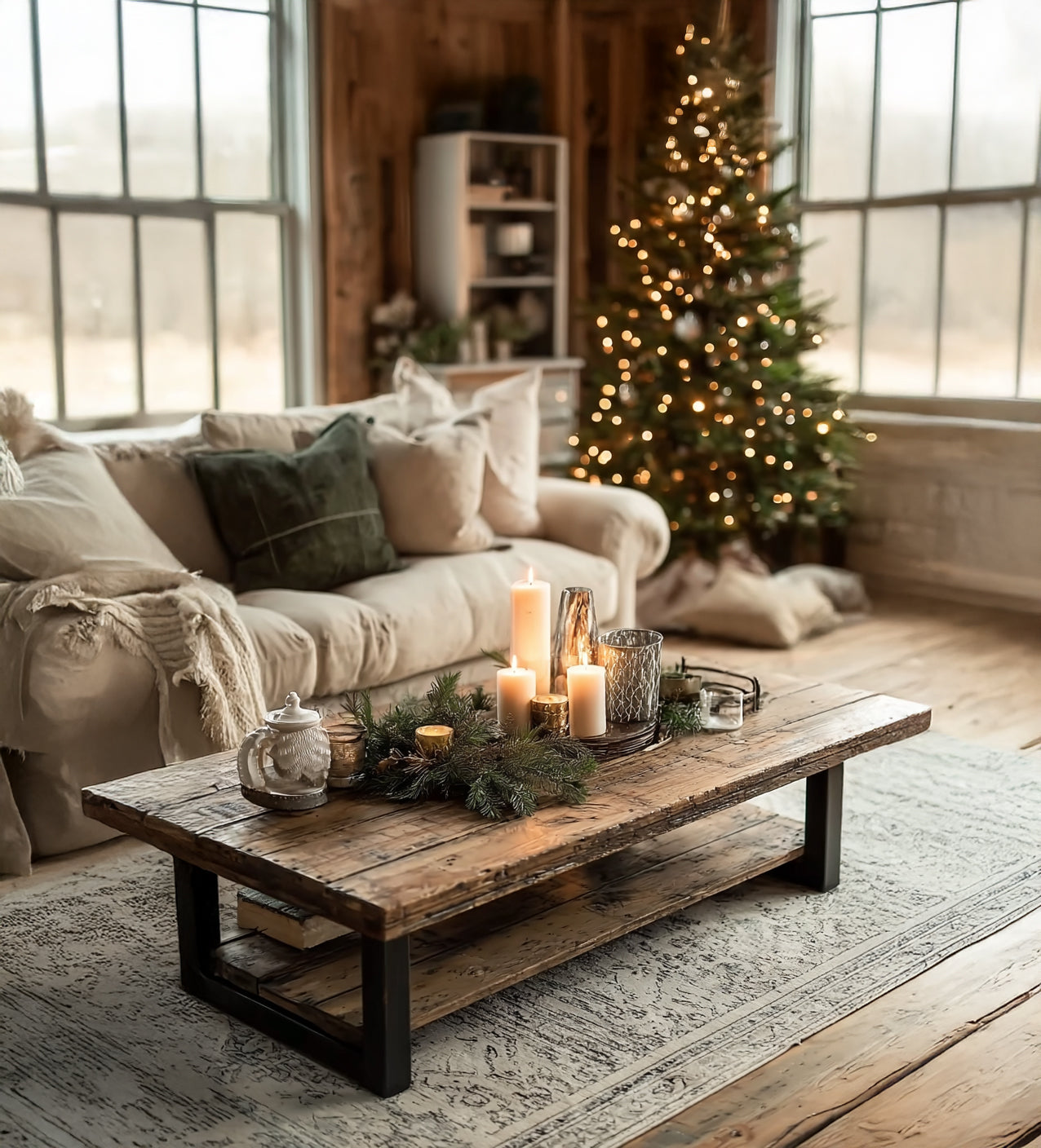 Rustikaler Couchtisch – handgefertigt aus Massivholz mit Naturkante & Metallbeinen