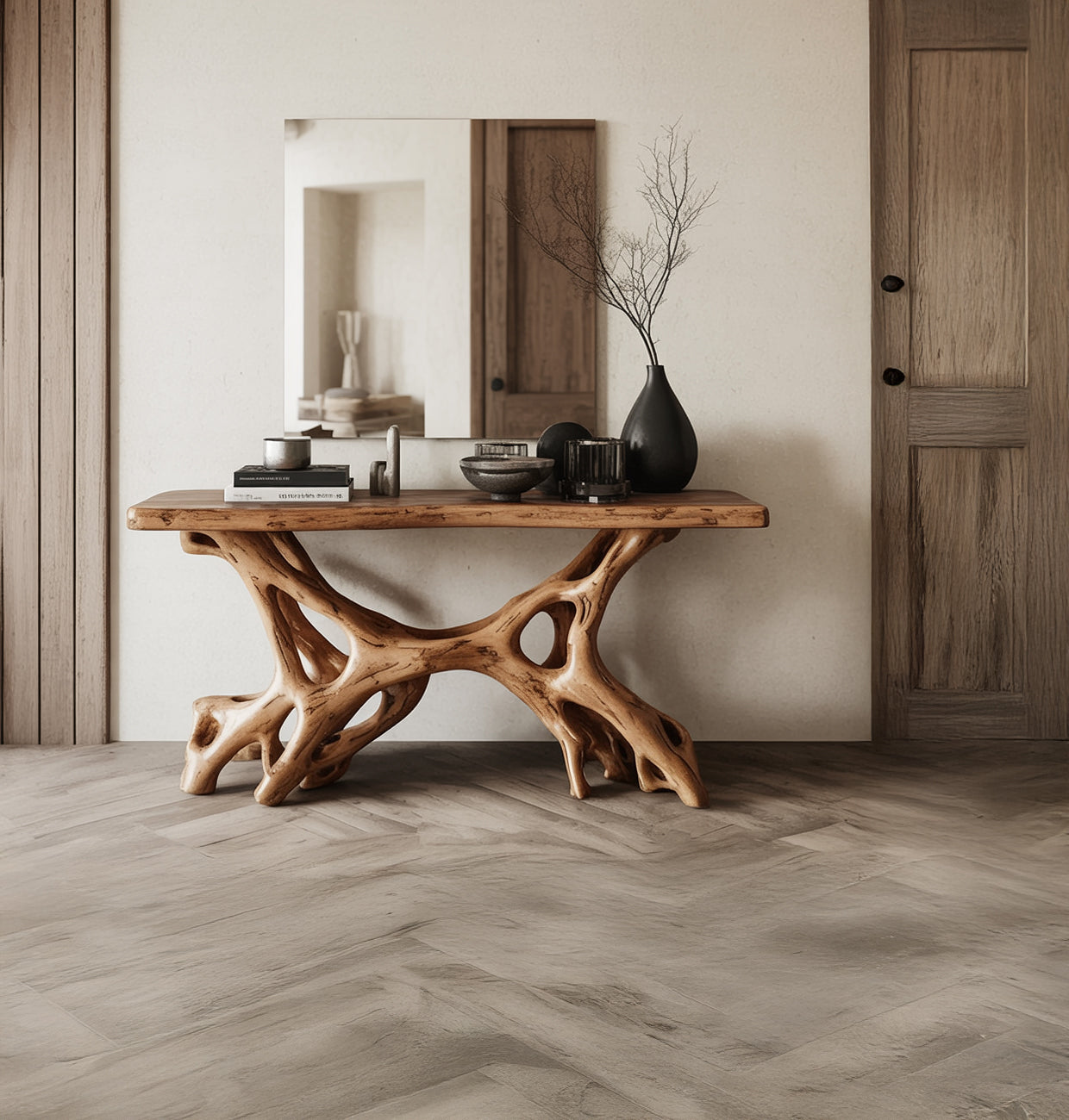 Handgefertigte Holz-Konsole – rustikaler Eingangs- und Wohnbereichstisch