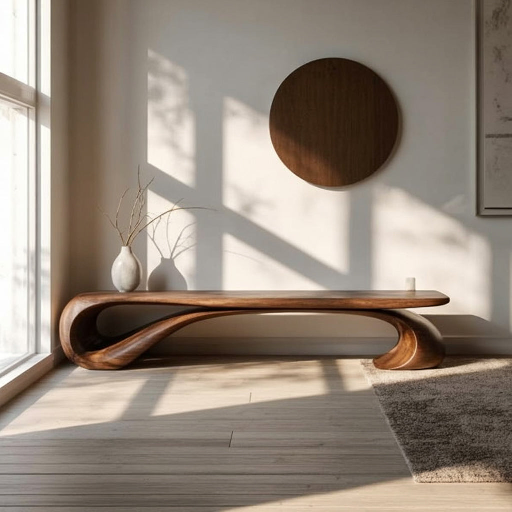 Handgefertigte Walnussbank – organisches, skulpturales Mid-Century-Design
