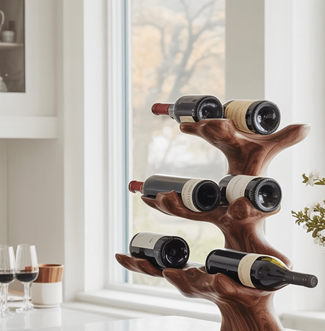 Handgefertigtes Walnuss-Weinregal – stilvoller Weinhalter für Zuhause