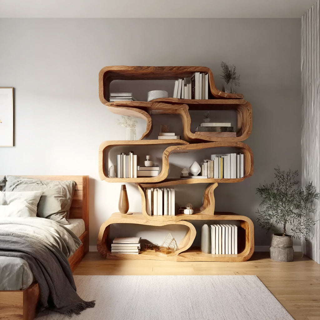 Handgefertigtes Massivholz-Bücherregal – Modernes & Künstlerisches Design