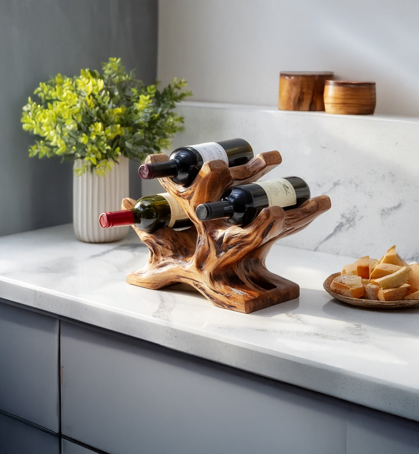 Rustikaler Farmhouse-Weinflaschenhalter – Massivholz-Regal für Küche oder Hausbar