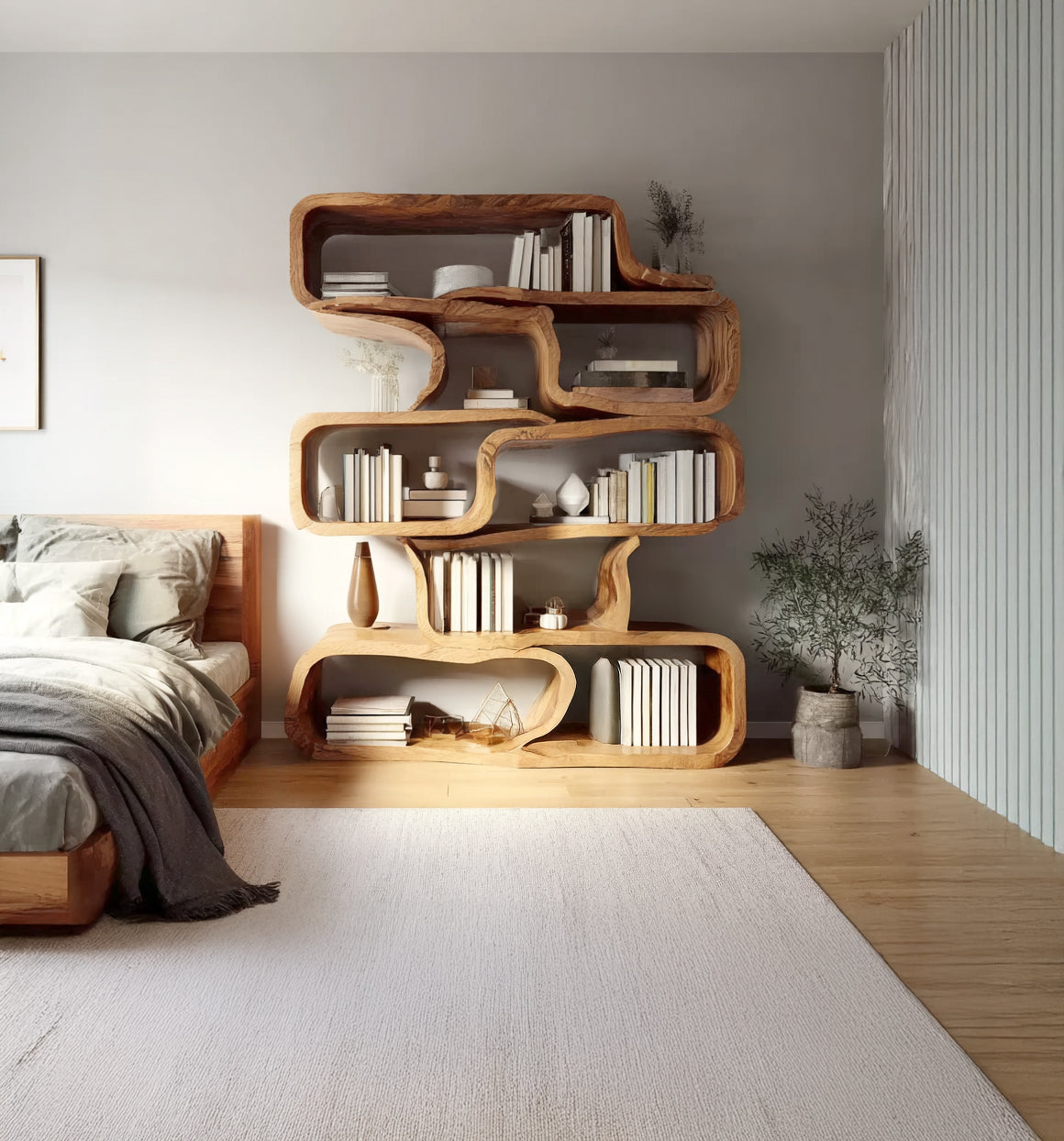 Handgefertigtes Massivholz-Bücherregal – Modernes & Künstlerisches Design