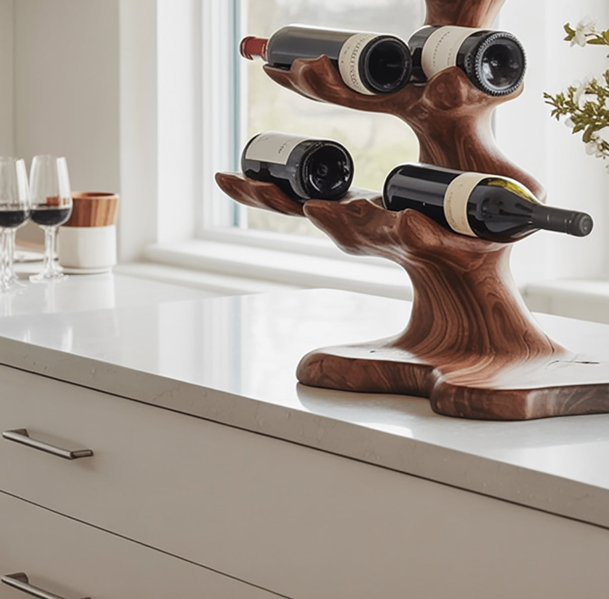 Handgefertigtes Walnuss-Weinregal – stilvoller Weinhalter für Zuhause