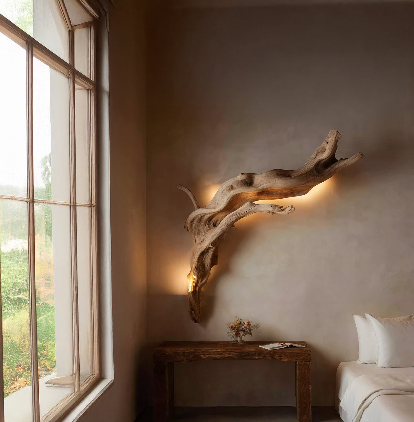 Treibholz-Wandleuchte – handgefertigte rustikale Holzlampe für die Wand
