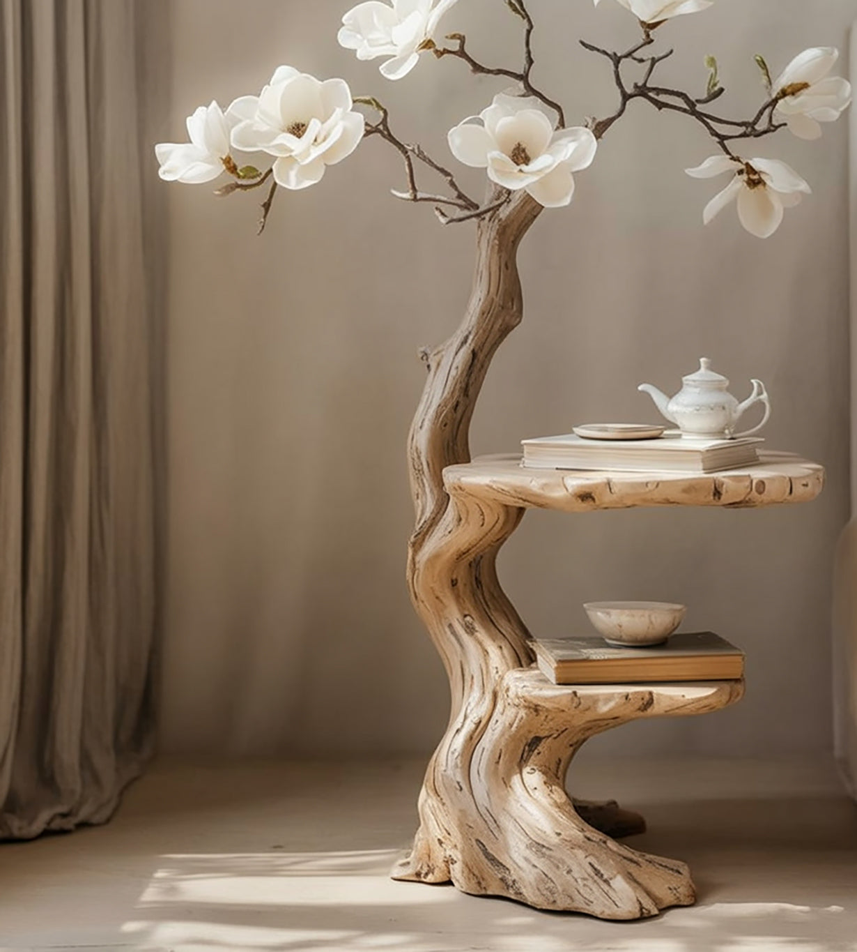 Farmhouse Runder Beistelltisch – Rustikaler Live-Edge Massivholz-Couchtisch