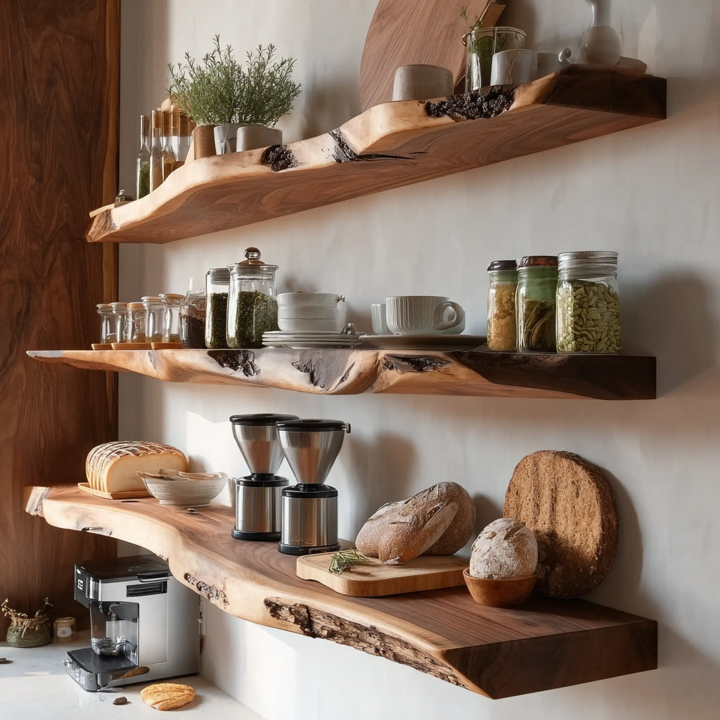 Handgefertigtes Rustikales Massivholz-Wandregal – Live Edge Design für Zuhause