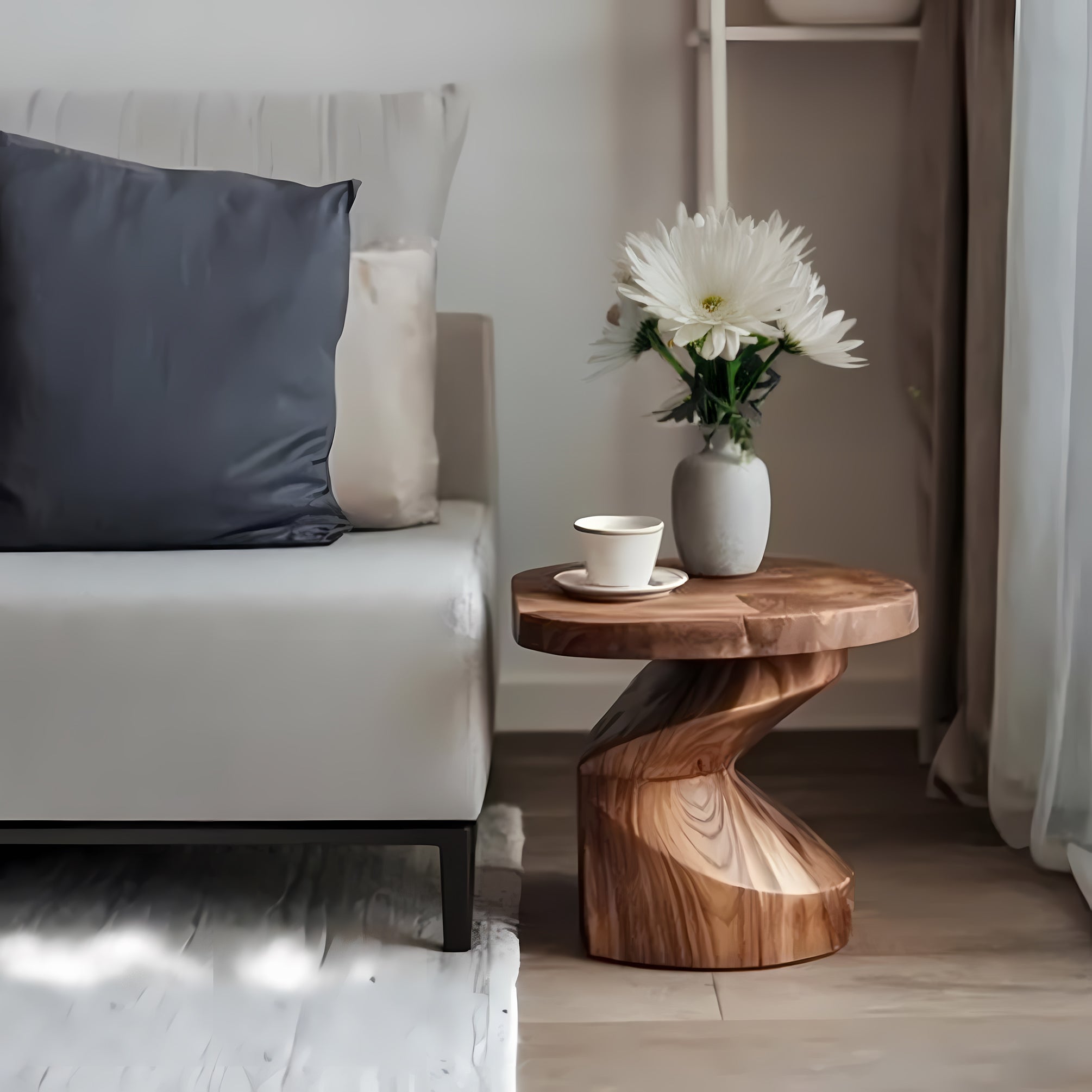 Handgefertigter Beistelltisch aus Massivholz in Spiralform – einzigartiger skulpturaler Tisch