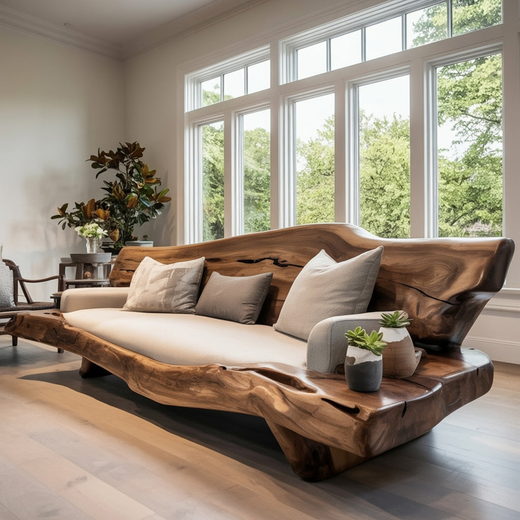 Organisch-skulpturales Holzsofa aus Massivholz – Handgefertigtes Natural-Edge-Design