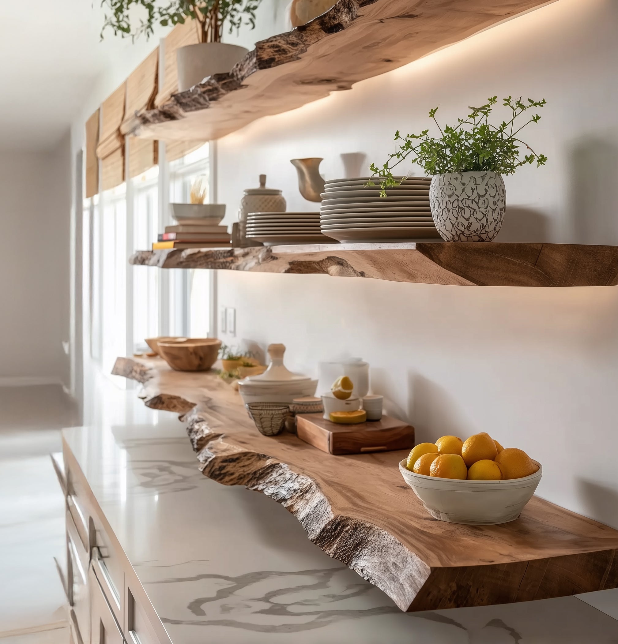 Live-Edge-Wandregal aus Massivholz – rustikal für Küche & Wohnzimmer