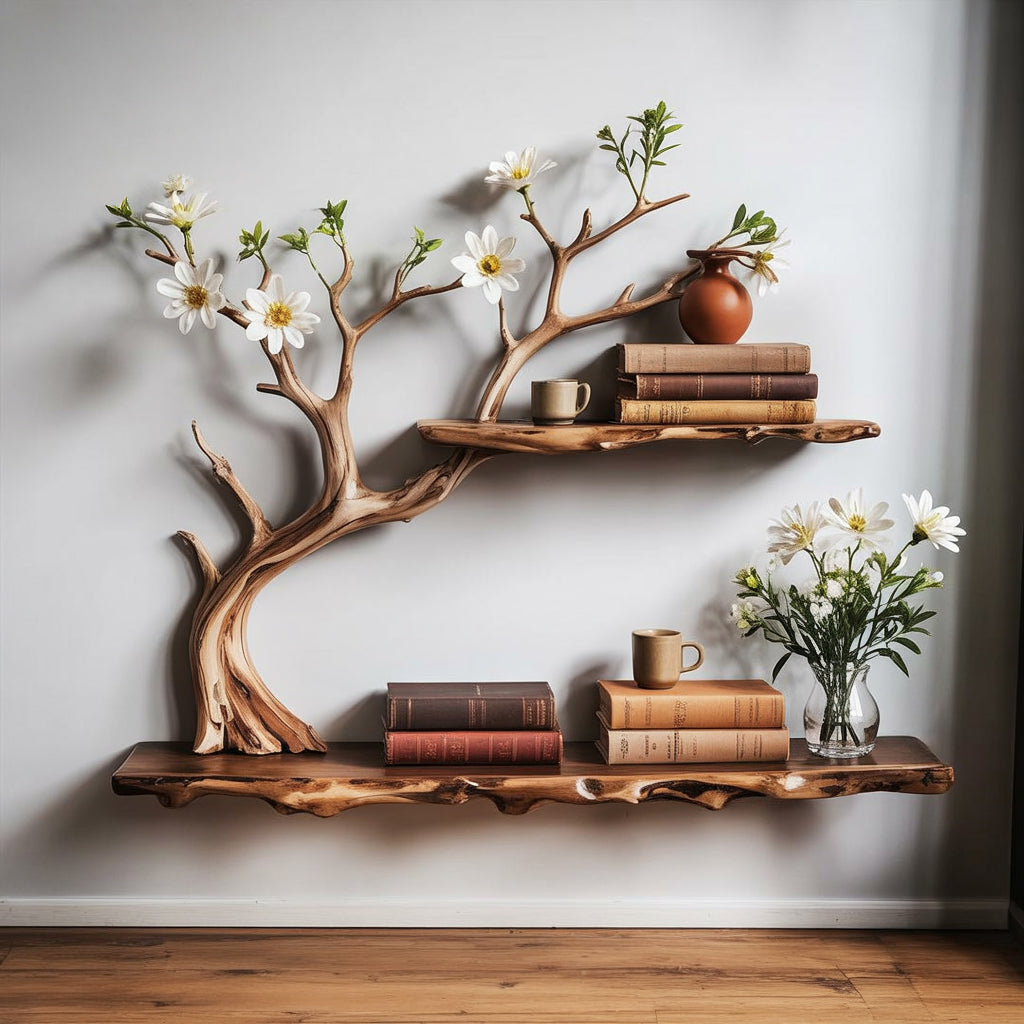 Schwebendes Tree Bücherregal aus Massivholz – Treibholz Wanddeko