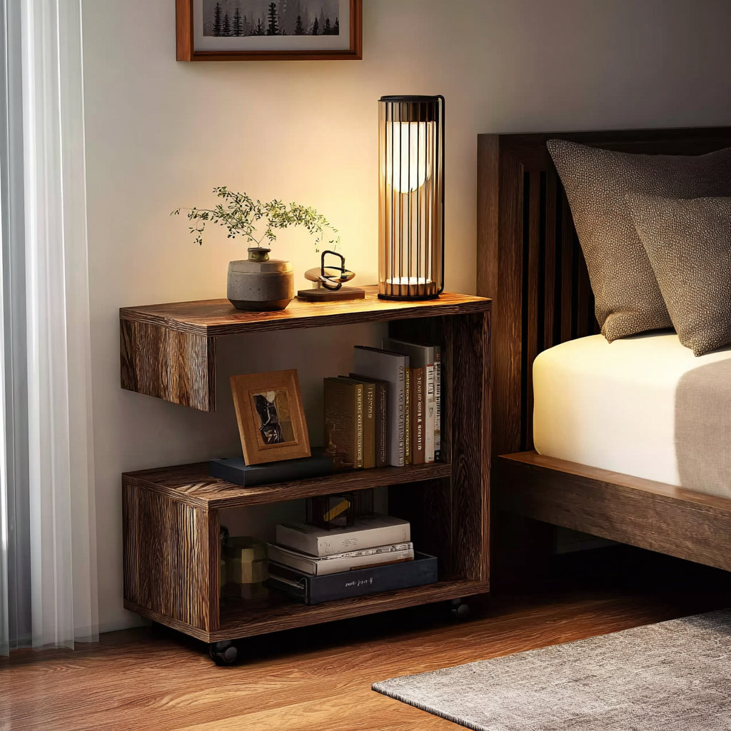 Beweglicher 2-stufiger Nachttisch – Kompakter Rolltisch als Beistellmöbel