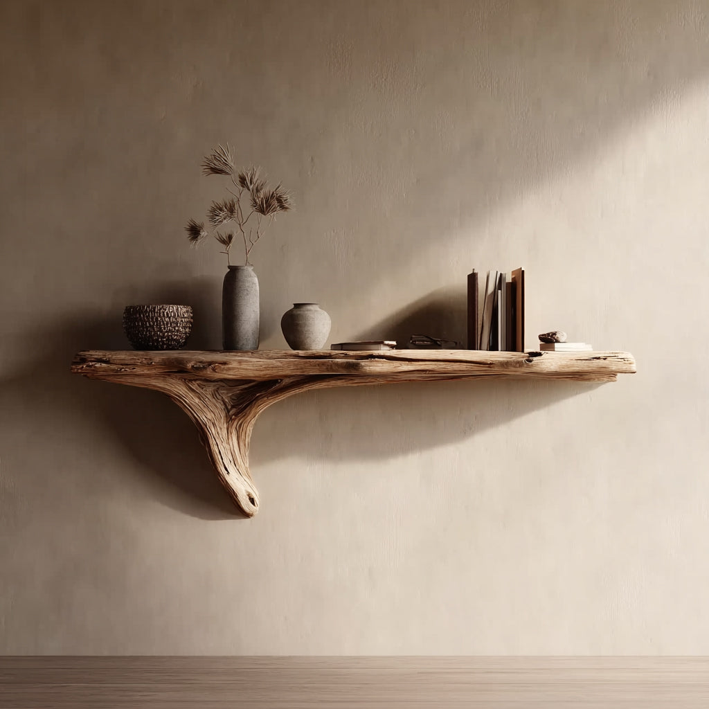 Handgefertigtes Floating Regal – Massivholz mit Naturkante